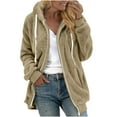 thumbnail image 1 of Women's Sherpa Warm Winter Coats Zipper Casual Long Sleeve Hooded Jackets Fleece Thickened Thermal Outerwear Khaki XL, 1 of 5