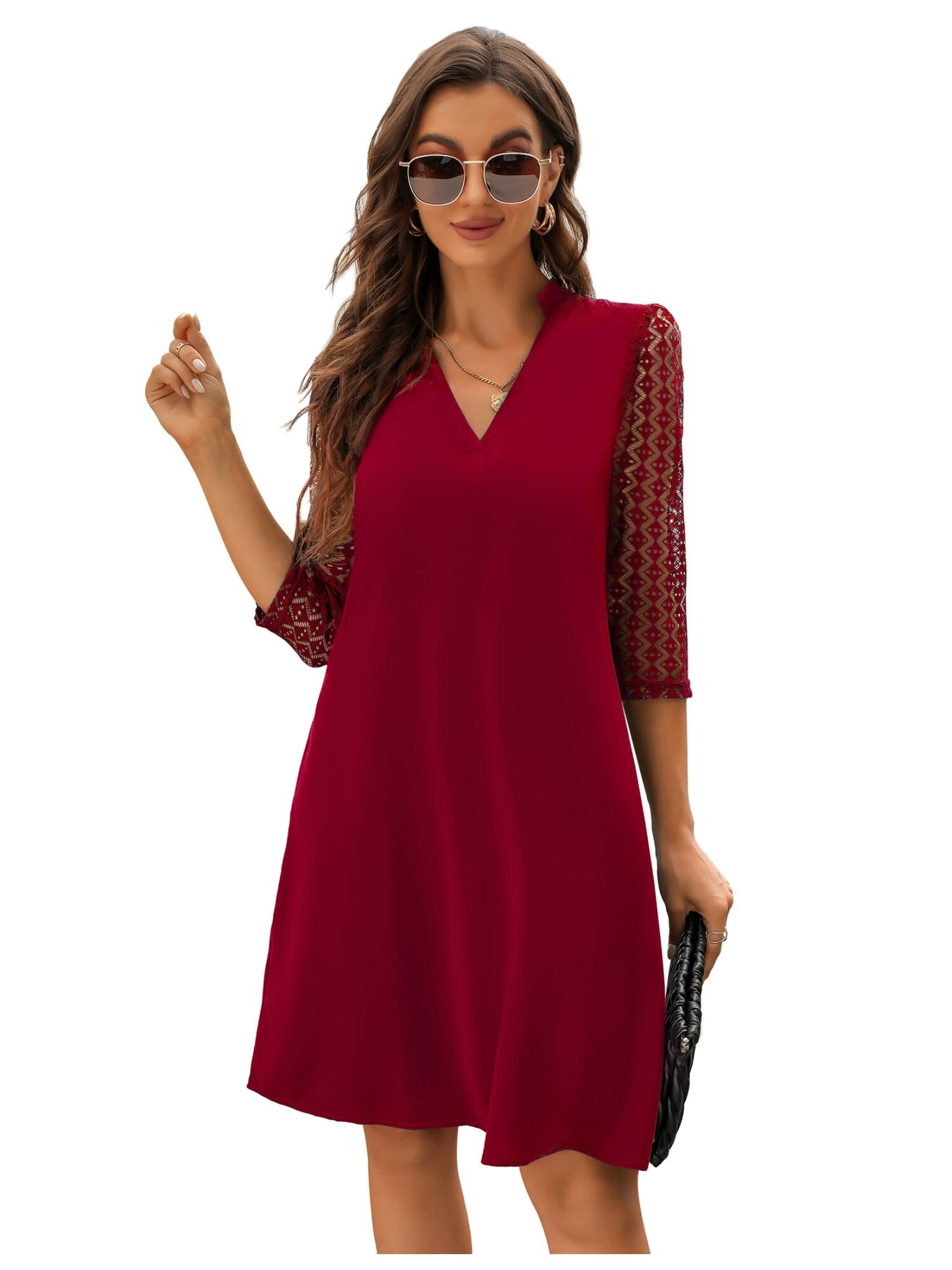 Women's Shift Dress Lace 3/4 Sleeve Tunic Dress V Neck Casual Work Office Loose Dresses - Walmart Business Supplies Women's Shift Dress Lace 3/4 Sleeve Tunic Dress V Neck Casual Work Office Loose Dresses - Walmart Business Supplies