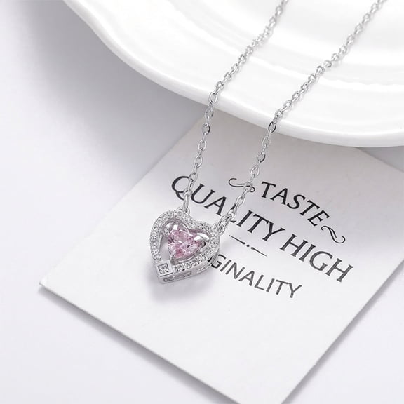 Pomerol Women's Heart & Charm Pendant Necklace | Platinum & Rose Gold Tone with CZ Stones | Dainty Fashion Jewelry
