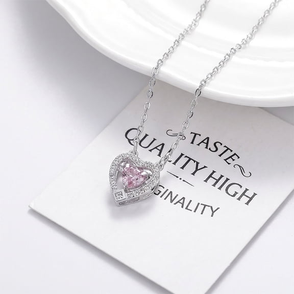 Pomerol Women's Heart & Charm Pendant Necklace | Platinum & Rose Gold Tone with CZ Stones | Dainty Fashion Jewelry