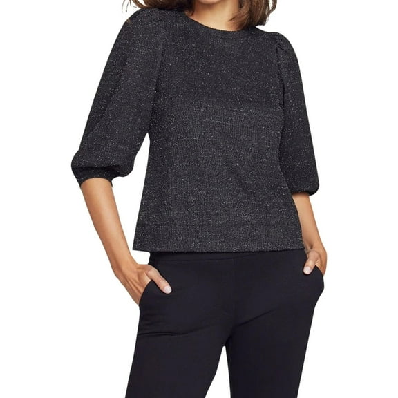 Anne Klein Womens Shimmer Tweed Pullover Blouse, Black, Medium