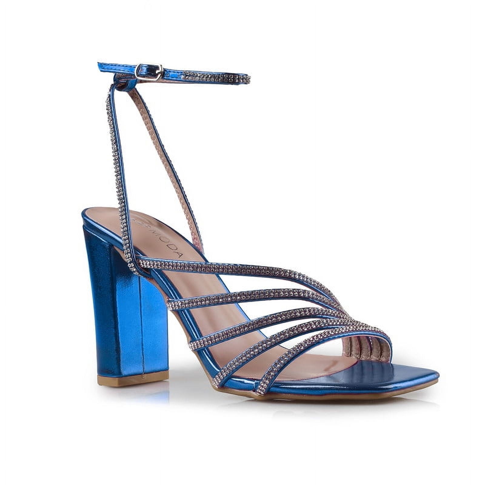 evening dress sandals Top Moda Women's Shine Bright Rhinestone Strappy Heeled Evening Dress Sandals, Size: 8, Blue