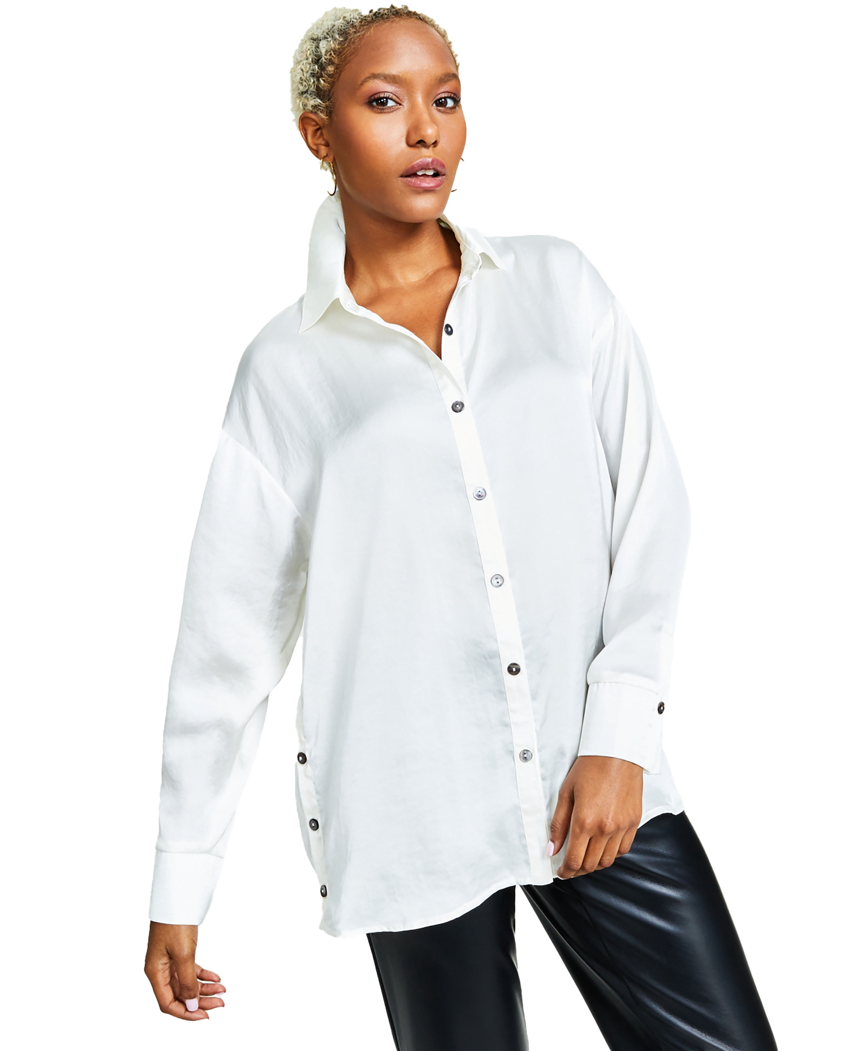 ivory dress shirt women Women's Glossy Silk Shirt In Ivory, 4