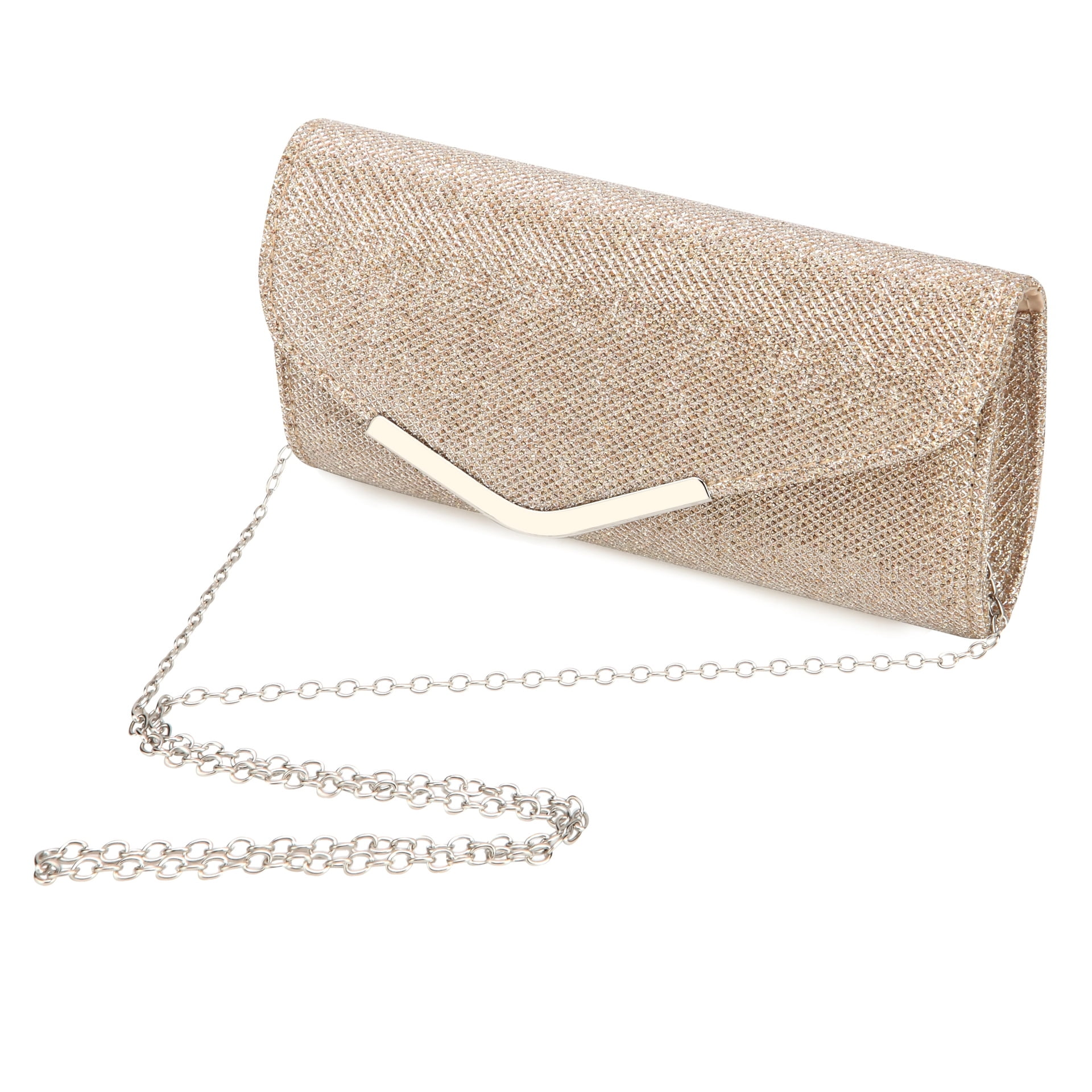 Women s Shinny Envelope Clutches Evening Party Handbag Purse Shoulder Chain Bag Beige