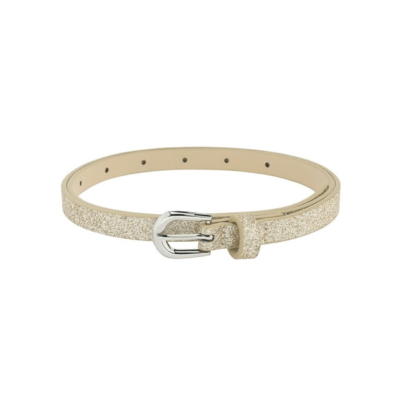 Women's Shinny Sparkly Bling Belts, 0.5" Wide Extra Thin Skinny PU Leather Waistband for Party Dresses Jeans 36.2x0.5" Gold