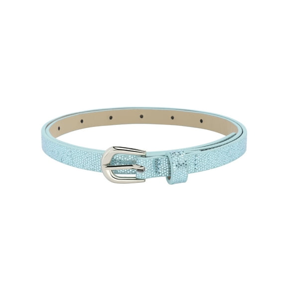 Women's Shinny Sparkly Bling Belts, 0.5" Wide Extra Thin Skinny PU Leather Waistband for Party Dresses Jeans 36.2x0.5" Light Blue