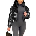 thumbnail image 1 of Women's Shiny Cropped Quilted Puffer Jacket - Zip Up Padded Down Coat Outerwear, 1 of 6