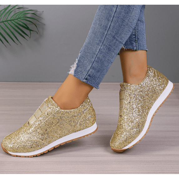 Women's Shiny Fashion Sneakers | Sparkly Sequin Casual Walking Shoes with Glitter Detail