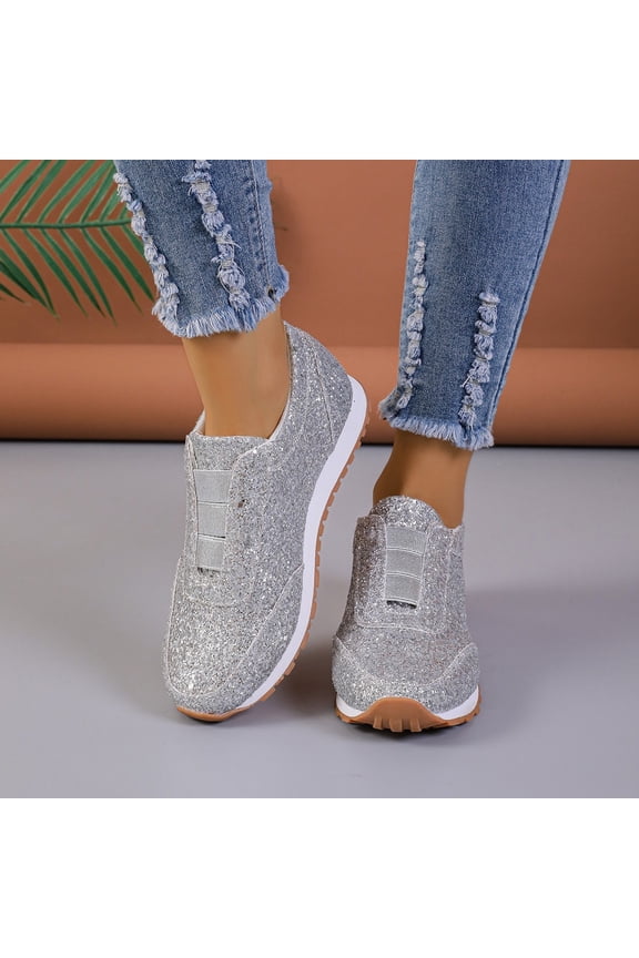 Women's Shiny Fashion Sneakers | Sparkly Sequin Casual Walking Shoes with Glitter Detail