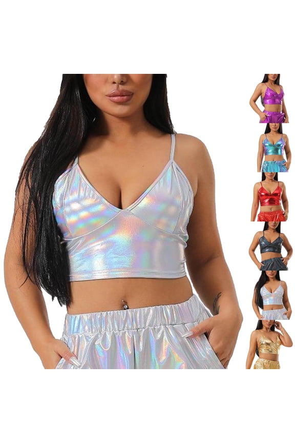 Women's Shiny Leather Camisole Top Tank Tops Bodysuits V Neck Sleeveless Fitted Solid Color Casual Daily Wear Party Night Out Fashion Essential Gift for Women | Aestivo,Blue M