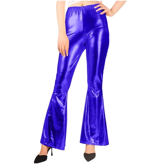 Women's Shiny Leather Flared Pants in Multiple Colors