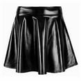 thumbnail image 1 of Women's Shiny Liquid Metallic Pleated Skirt Skater Skirt Short Wet Look Dress Black Small Size Skirt, 1 of 6