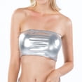 thumbnail image 1 of Women's Shiny Metallic Bandeau Top - Sexy Leather-Look Tube Top, Performance Stage Wear, Stretchy Strapless Crop Top for Parties, Clubs & Music Festivals (Silver, L), 1 of 4