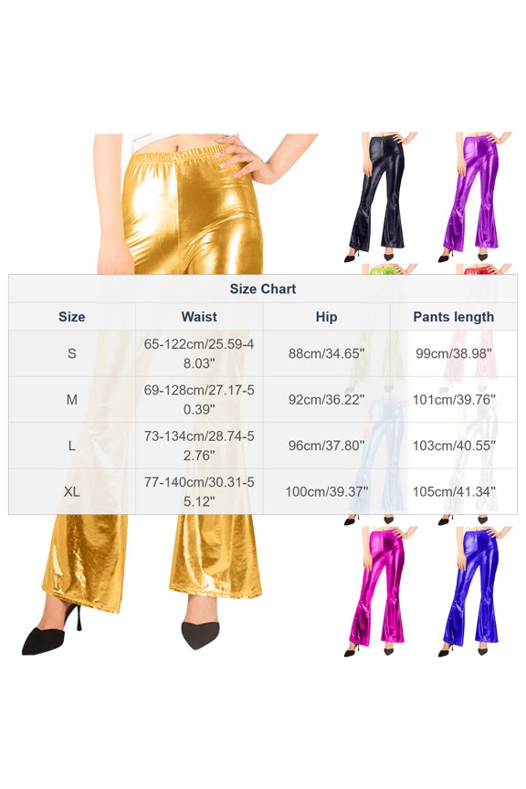 Women's Shiny Metallic Bootcut Pants Faux Leather Bell Botom Flare Pants Stretchy Disco Dance Flare Pants Club Wear