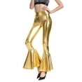thumbnail image 1 of Women's Shiny Metallic Flare Leggings High Waisted Disco Yoga Trousers Stretchy Sexy Bottom Pants Retro 70s Fashion, 1 of 2