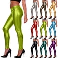 thumbnail image 1 of Women's Shiny Metallic Leggings - High Stretch Mid-Rise Ankle-Length Pants, Fashionable Slim-Fit Wet Look Bottoms for Party & Daily Wear, 1 of 7
