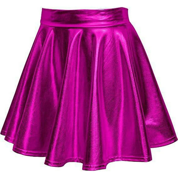 Women's Shiny Metallic Wet Look Stretchy Flared Mini Skater Skirt High Waist Basic Dance Skirts Skirts for Women