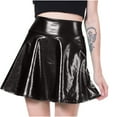 thumbnail image 1 of Women's Shiny Metallic Wet Look Stretchy Flared Mini Skater Skirt High Waist Basic Dance Skirts for Women, 1 of 6