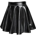 thumbnail image 1 of Women's Shiny Metallic Wet Look Stretchy Flared Mini Skater Skirt High Waist Basic Dance Skirts, 1 of 7
