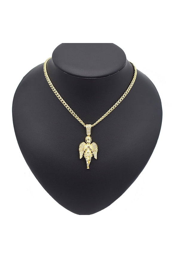 Women's Shiny Real Looking Diamond Angel Charm Chain 24 Inches 18k Real Gold Plated Layered