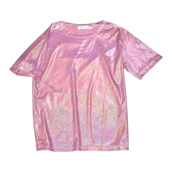 Women's Shiny Round Neck Short Sleeve Top - Casual Thin Base Shirt, Polyester Spandex, S-XXXXXXL Sizes, All-Season Wear