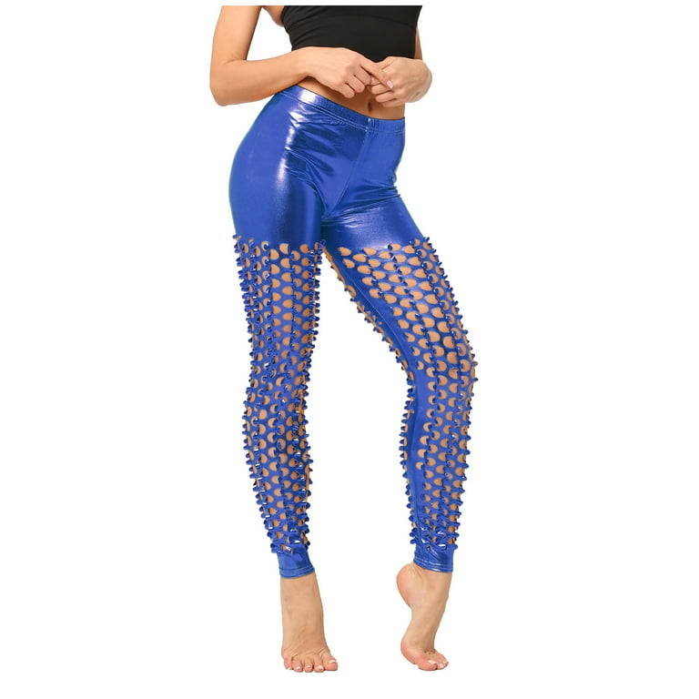 Women's Shiny Sequin Leggings Casual Sequin Glitter Bling Yoga Pants Slim  Leg Leggings For Holiday Outfits Blue One Size 