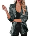 thumbnail image 1 of Women's Shiny Sequin Open Front Blazer Coat Lapel Long Sleeve Sparkly Cardigan Jacket for Evening Party, 1 of 6
