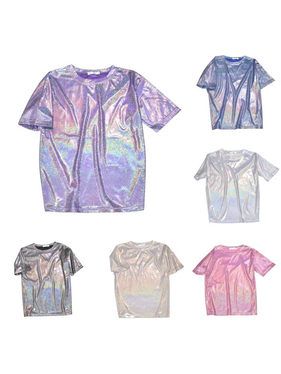 Women's Shiny Silk Round Neck Short Sleeve T-Shirt Thin Base Layer Top Plus Size
