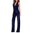 thumbnail image 1 of Women's Shiny Stand Collar Jumpsuit Straight Trousers Nightclub Wear, 1 of 5