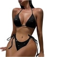 thumbnail image 1 of Women's Shiny Triangle Bikini Set Sequin Halter String Backless Tie Side Two Piece Swimsuit Bathing Suit Swimsuit Sets for Women, 1 of 5