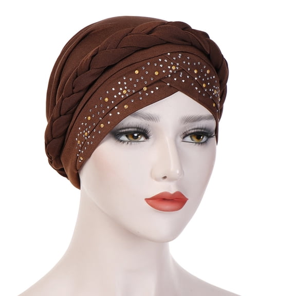 Women's Shiny Turban Knot Headwrap Pre-Tied Bonnet Turban Beanie Cap Muslim Hijab Headwrap Head Bennie Cover