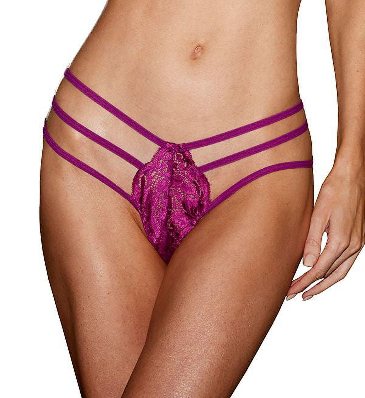 Women's Shirley of Hollywood 20145 Stretch Lace Strappy Thong (Orchid O/S)  