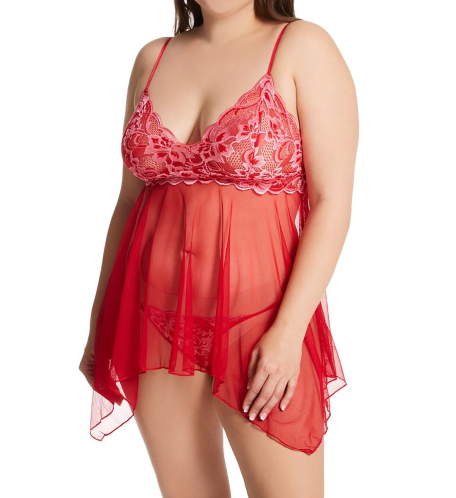Women's Shirley of Hollywood X26002 Plus Size Floral Sheer Babydoll Set ...