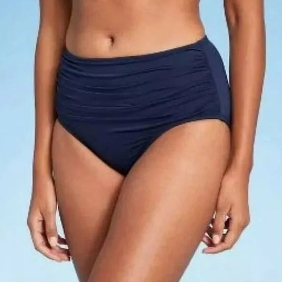 Women's Shirred High Coverage High Waist Bikini Bottom Kona Sol Blue Size XLarge
