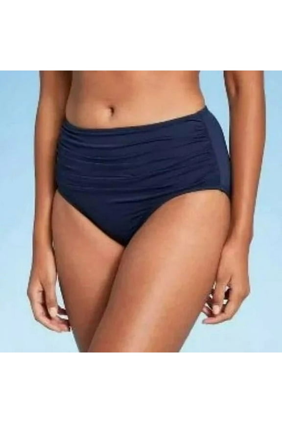 Women's Shirred High Coverage High Waist Bikini Bottom Kona Sol Blue Size XLarge
