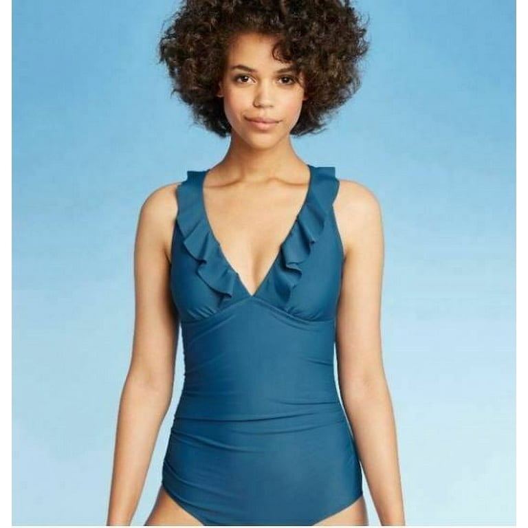 Women's Shirred Ruffle One Piece Swimsuit - Kona Sol™ Blue, Size XS 