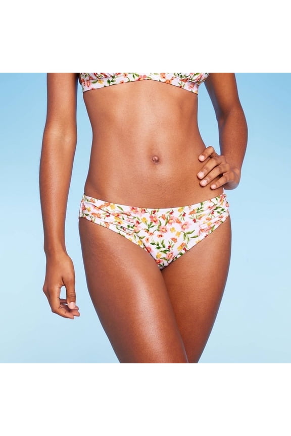 Shirred Side Hipster Bikini Bottom, Multi Floral Print, Women's XS