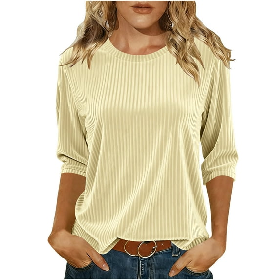 Women's Shirt, 2026 New Gold Velvet Round Neck 3/4 Sleeve T-shirt Shirt, Comfortable Material for Women, Suitable for Daily Wear at Home or Work, Pullover Style.
