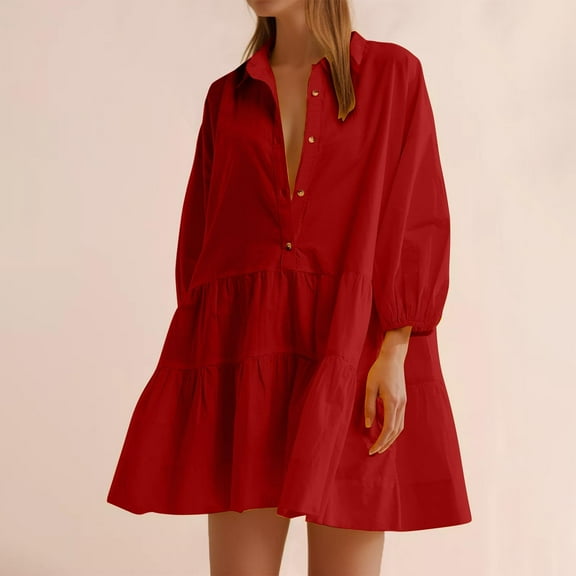 DailyTrove Women's Shirt Dress Mini, Button-Front, Casual Office & Daily Wear, Mid-Weight Cotton Blend, Solid Color