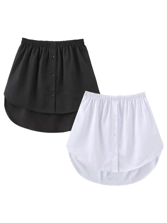 Women's Shirt Hem Extension – with Button-down Inner Layer, Elastic Waistband, Detachable for Layering with A Skirt.
