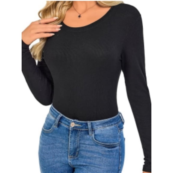 Women's Shirt Round Neck Fitted Top Casual Bottom Shirt Slim Basic T Shirt