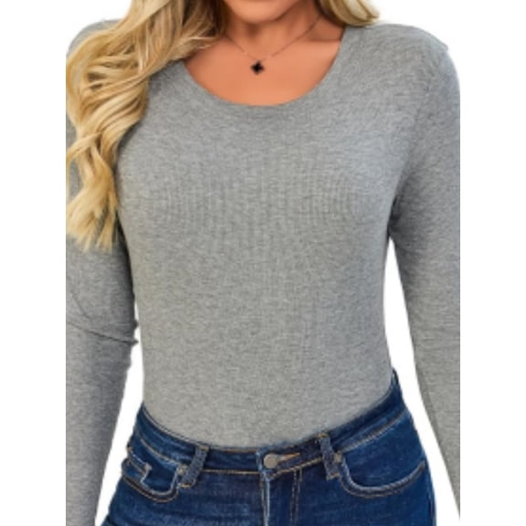 Women's Shirt Round Neck Fitted Top Casual Bottom Shirt Slim Basic T Shirt