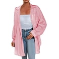 thumbnail image 1 of Women's Shirt Transparent Anti-UV Sun Protection Long Sleeve Button-Up Loose Casual Summer Top | Yubnlvae (Pink | A), 1 of 9