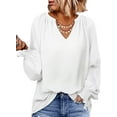 thumbnail image 1 of Women's Shirts  2023 Gathered Long Sleeve V Neck Casual Chiffon Shirt Tops, 1 of 9