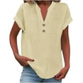 thumbnail image 1 of Women's  Shirts - Breathable Short Sleeve Tunics  with V Neck & Artisan Detailing, 1 of 11