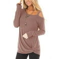thumbnail image 1 of Women's Shirts Cold Shoulder Tops Long Sleeve Casual Fashion Knot Twist Tunics, 1 of 1