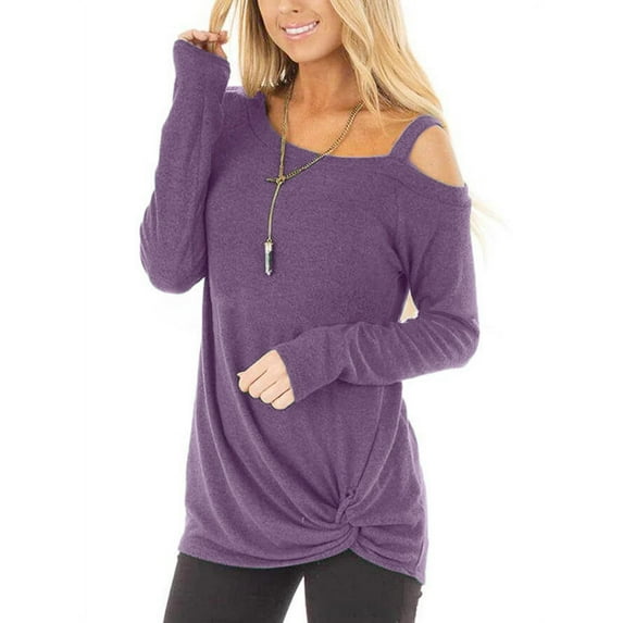 Women's Shirts Cold Shoulder Tops Long Sleeve Casual Fashion Knot Twist Tunics