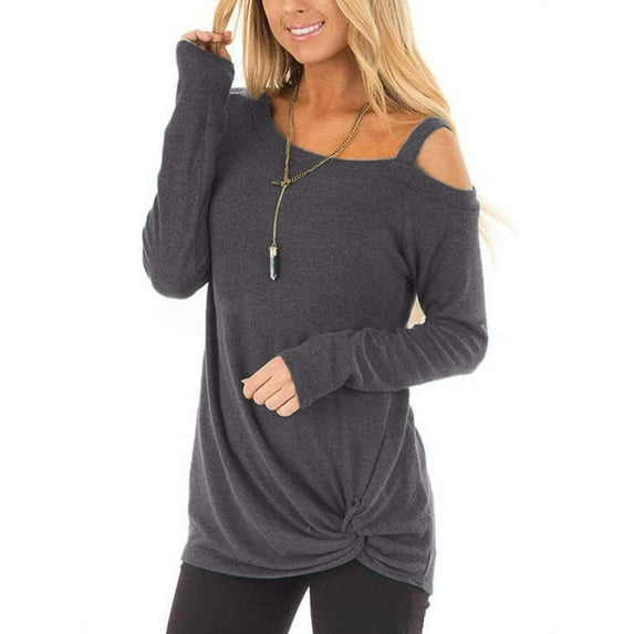 Women's Shirts Cold Shoulder Tops Long Sleeve Casual Fashion Knot Twist Tunics