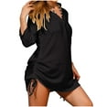 thumbnail image 1 of Women's Shirts Cover Up Drawstring Beach Dress Rolled Sleeve V Neck Bathing Suit Cover Ups Bikini Swimsuit Coverup (2XL, Black), 1 of 4