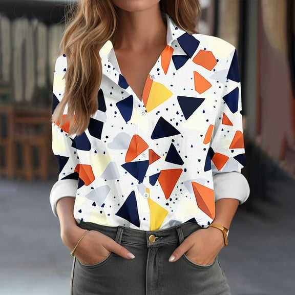 Women's Shirts Fashion Casual Loose Fit Long Sleeve Button Down Lightweight Collared Blouse Tops Navy 2XL